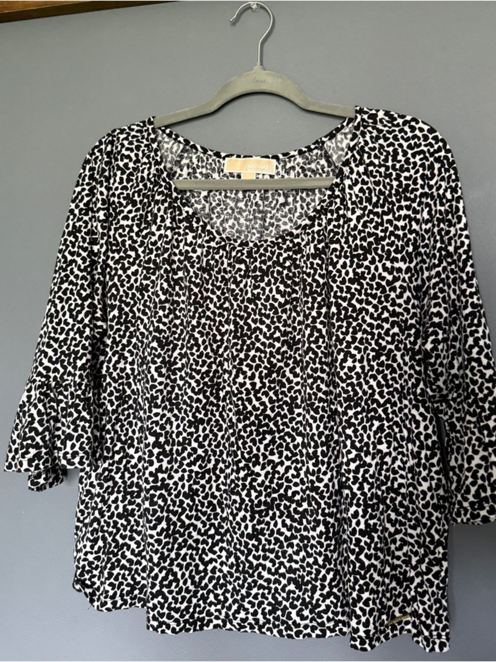 Michael Kors Black & White Animal-Print Scoop Neck Blouse